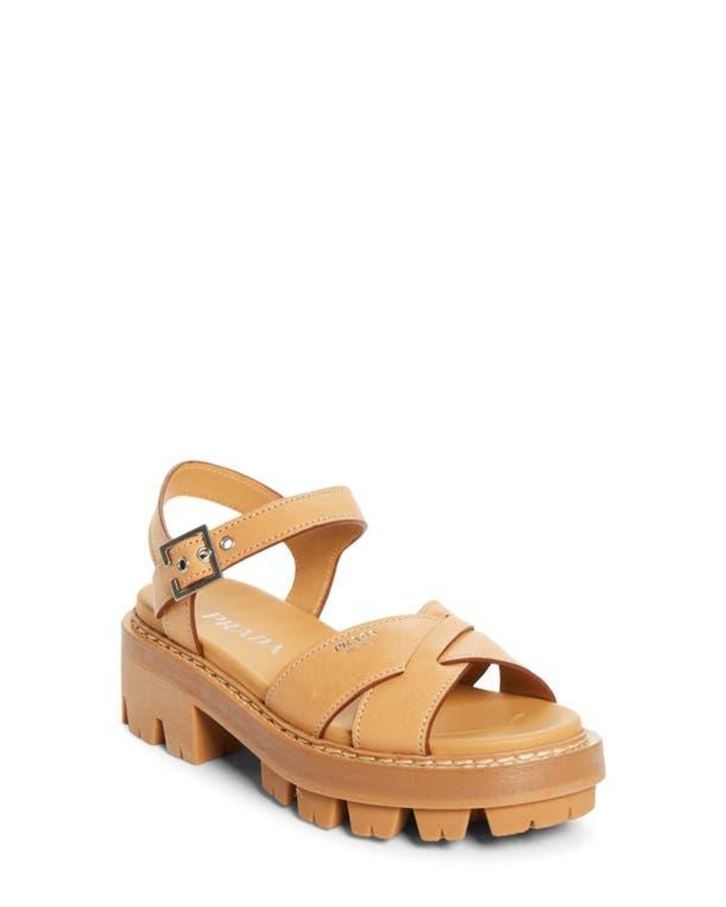 Prada Natural Crisscross Platform Sandal