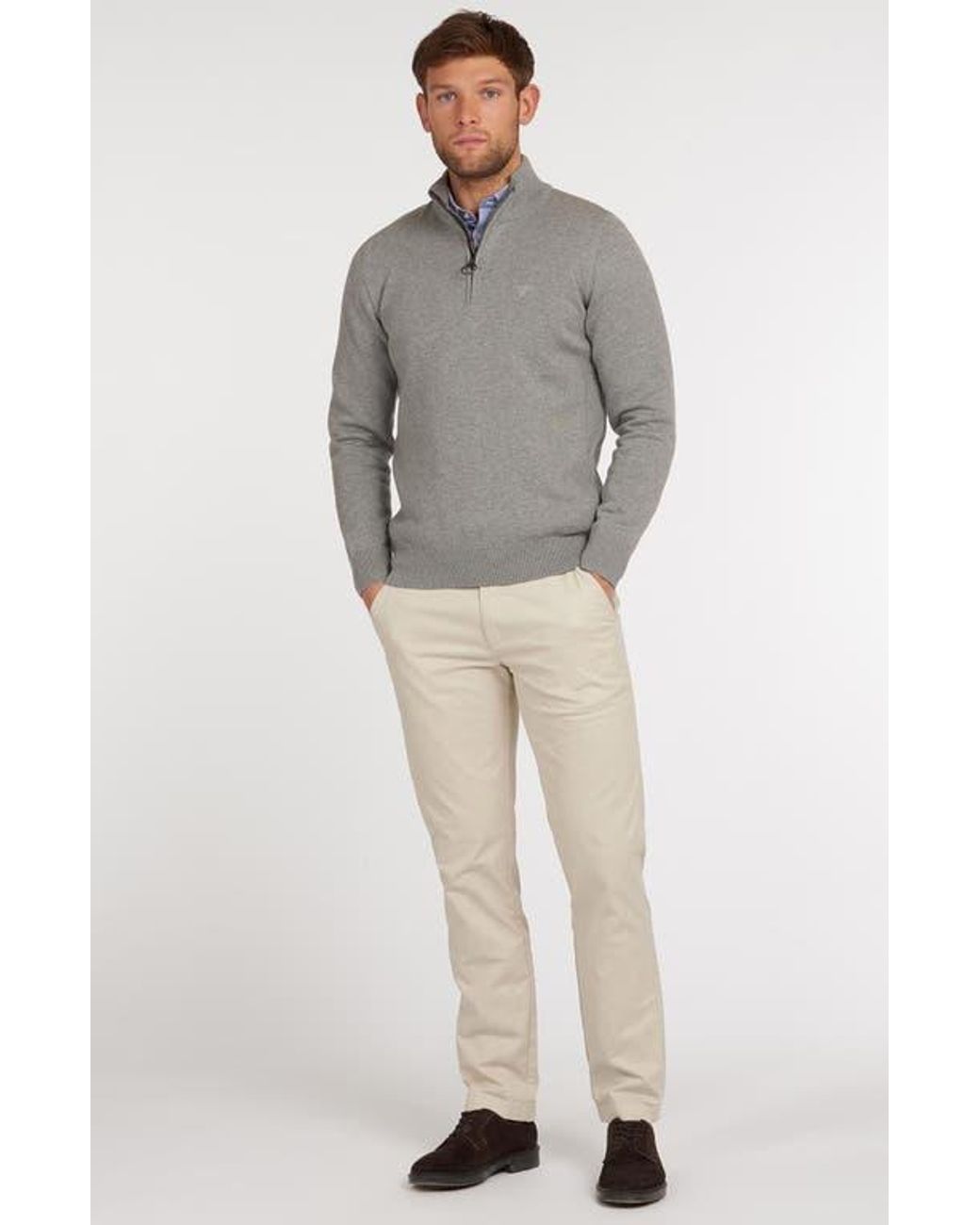 Barbour Gray Cotton Half Zip Sweater for men