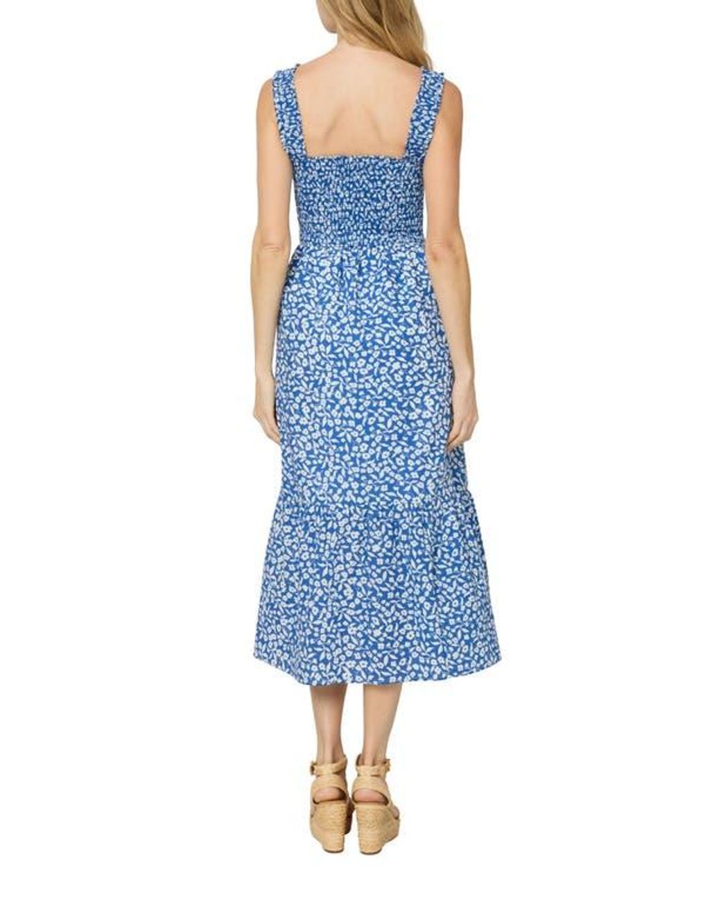 The Standard Stitch The Smocked Ruffle Tank Midi Dress in Blue | Lyst