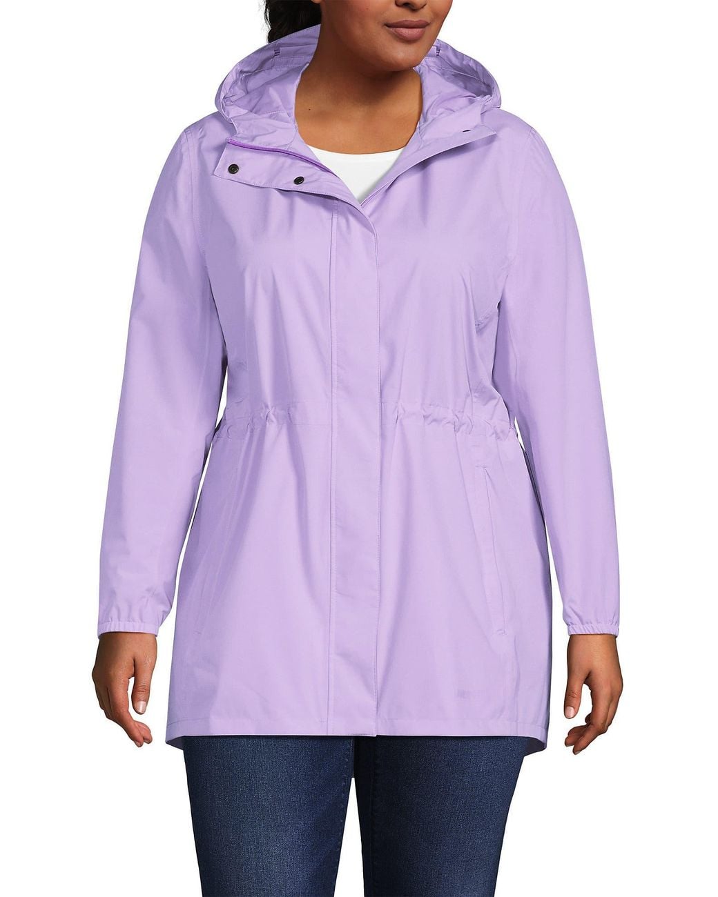 Lands' End Purple Plus Size Print Waterproof Hooded Packable Raincoat