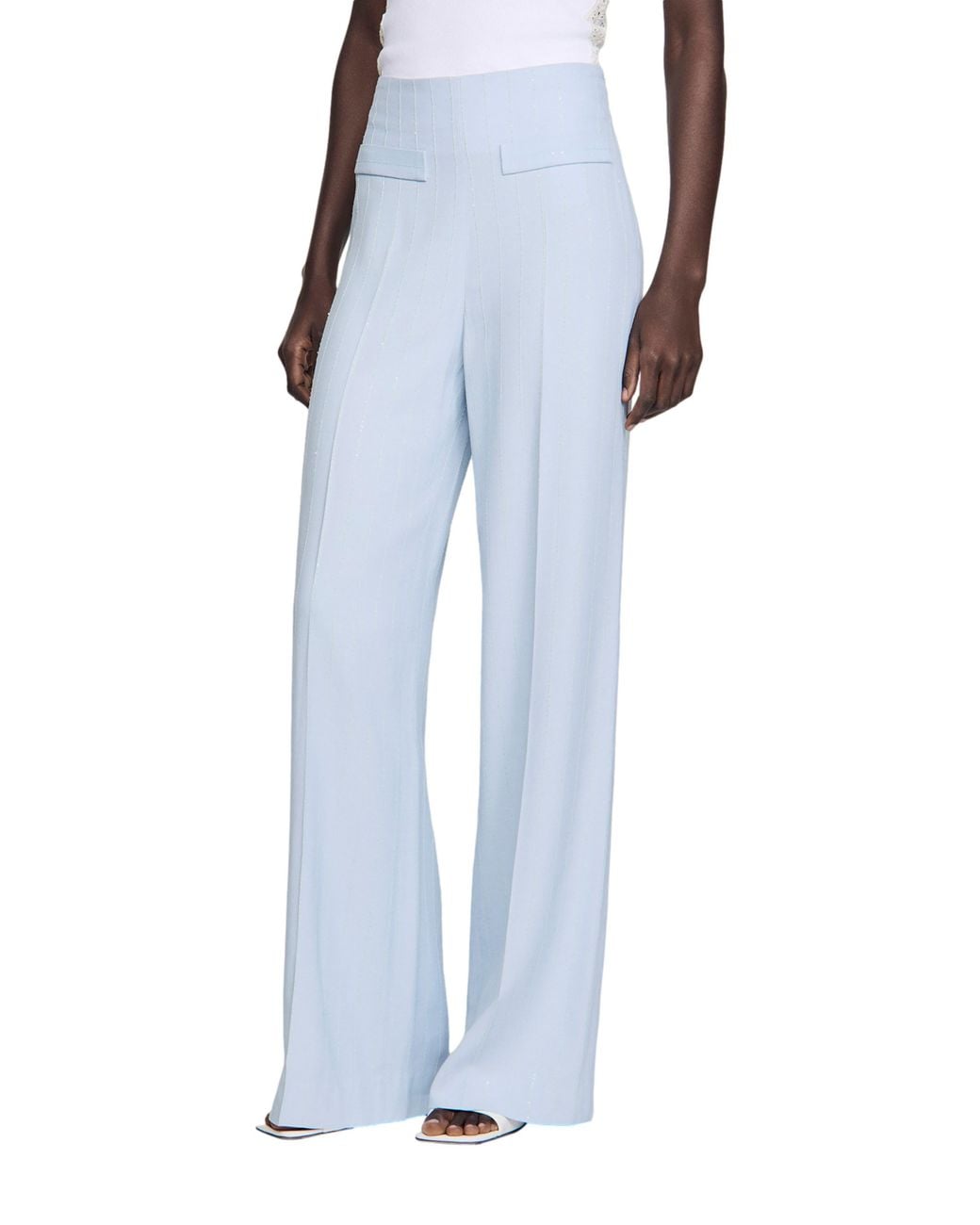 Sandro Blue Striped Sequin Trousers