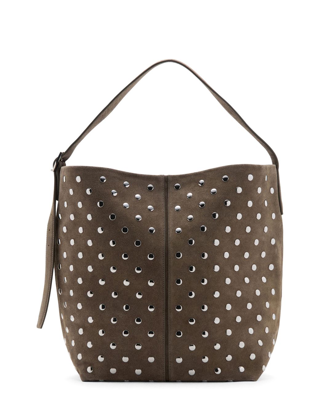 Mango Black Studded Suede Bucket Bag