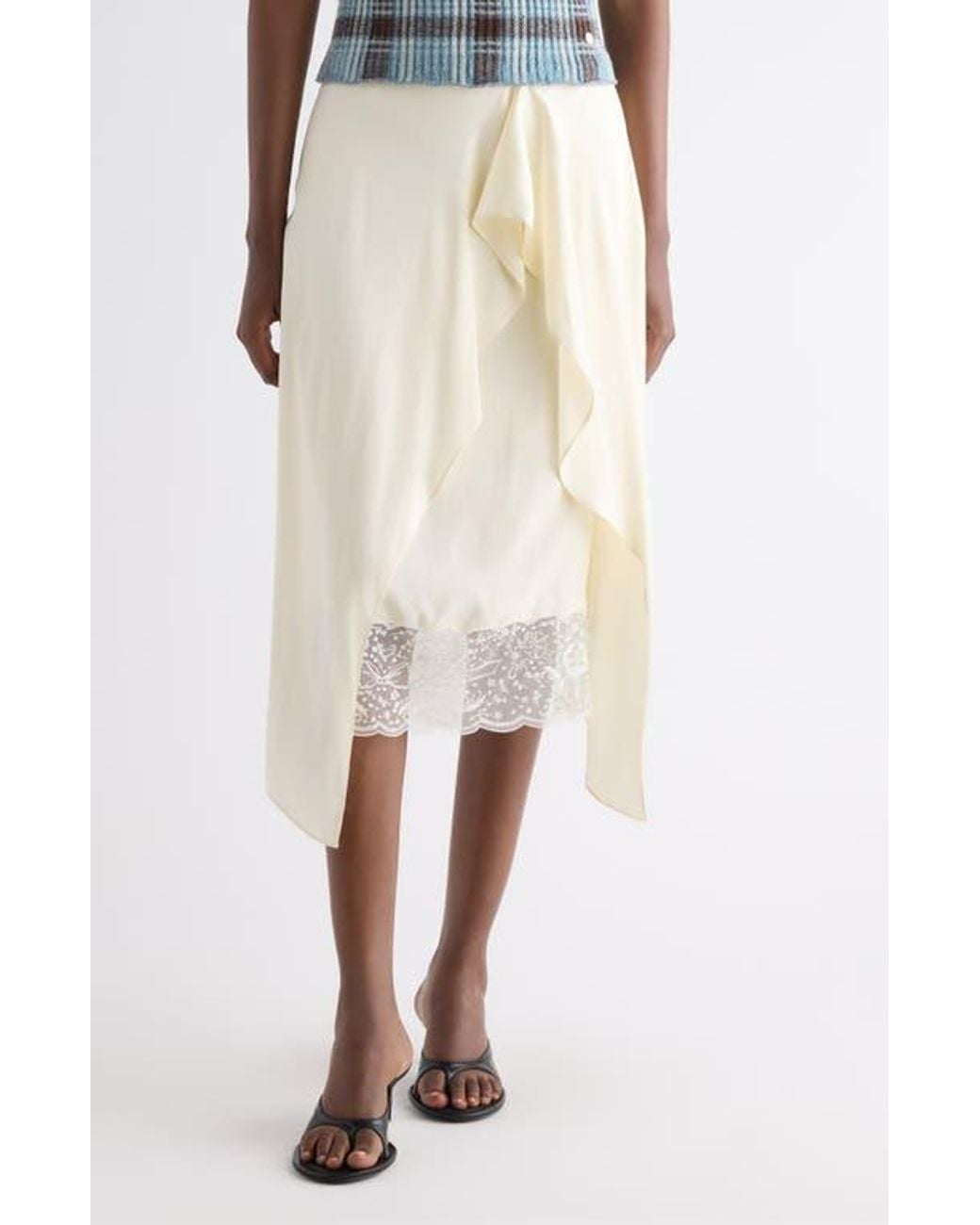 新品　andwang Layered like lace satin skirt Acne Studios Inouka Layered Satin & Lace Skirt in Natural | Lyst