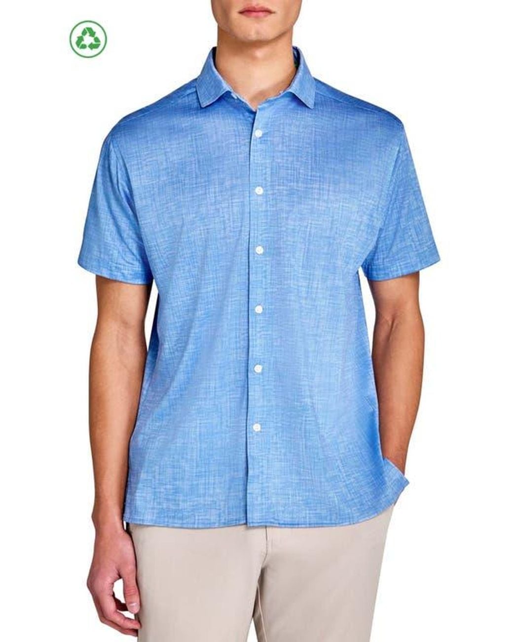 Con.struct Blue Regular Fit Chambray Recycled Performance Golf Button-Down Shirt for men