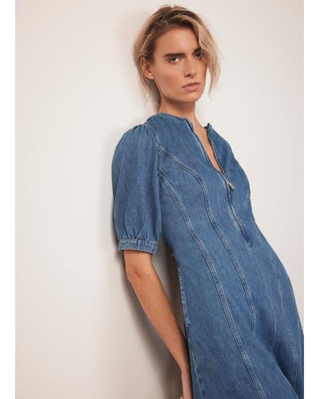 Mint Velvet Denim Zip Midi Dress in Blue | Lyst