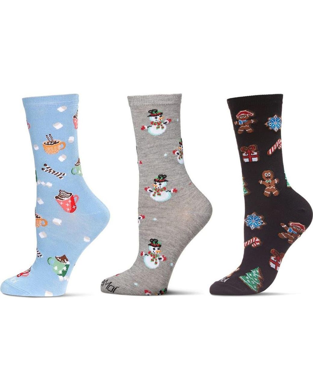 Memoi Metallic Christmas Assorted 3-Pack Crew Socks