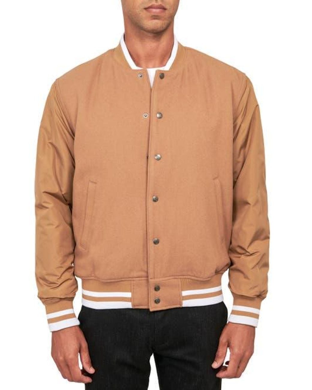 Con.struct Black Solid Varsity Jacket for men