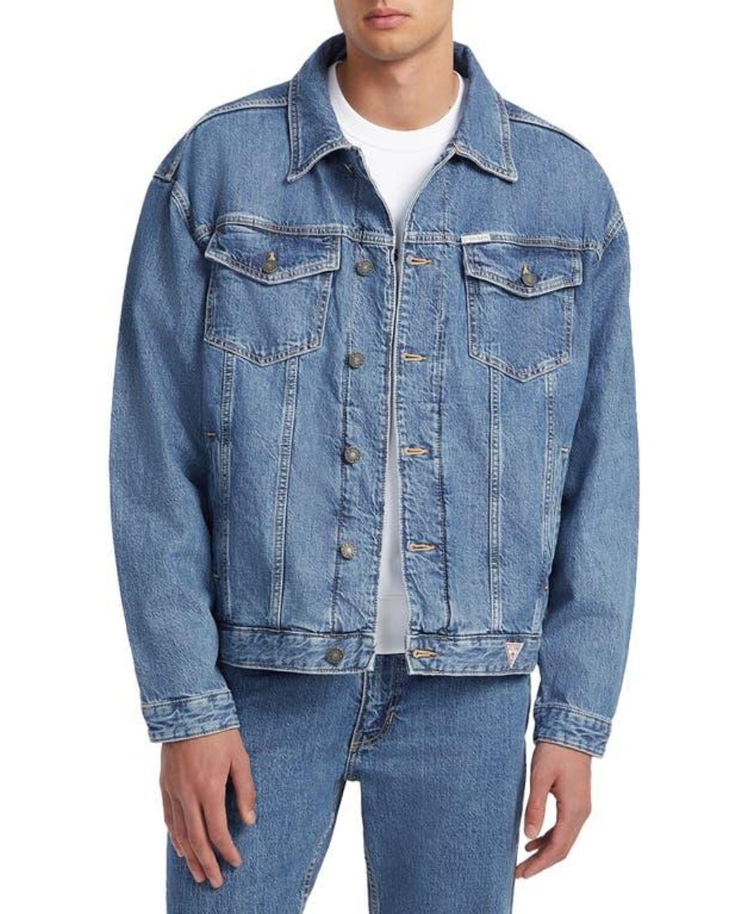 Guess Blue Oversize Denim Trucker Jacket for men