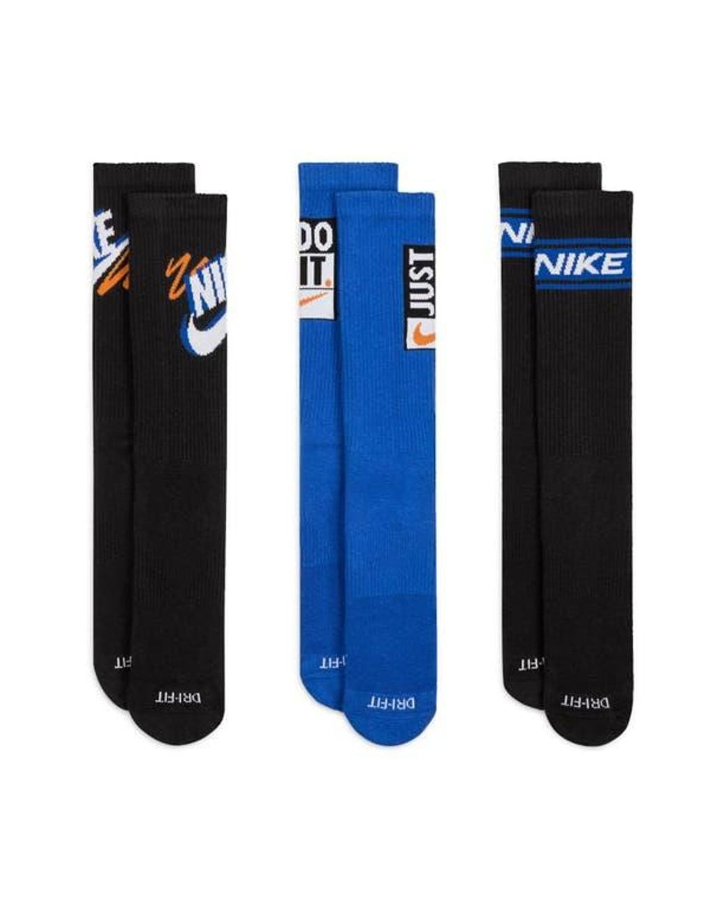 Nike Blue Assorted 3-Pack Dri-Fit Crew Socks