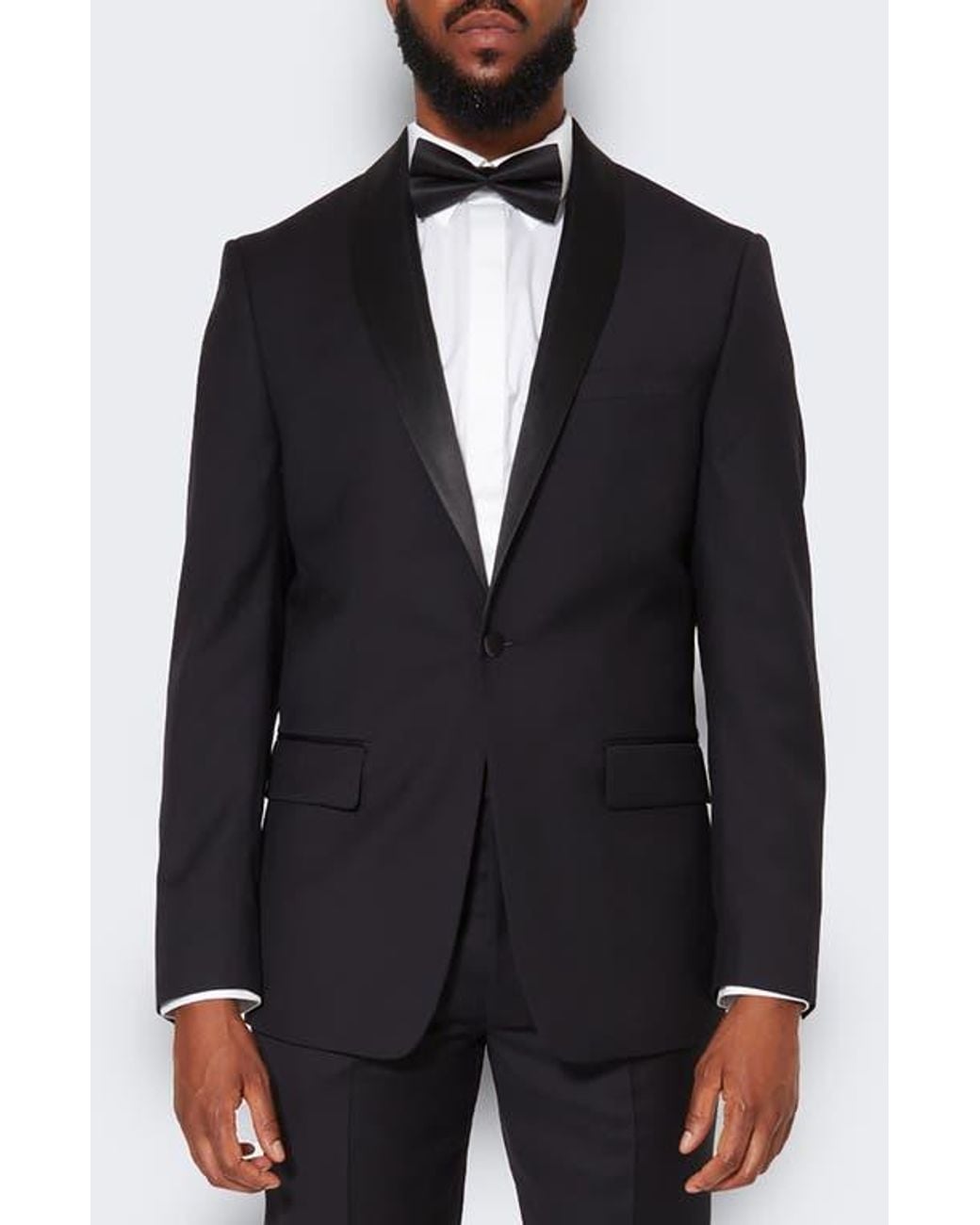 9tofive Blue Peak Lapel Solid Wool Tuxedo Jacket for men
