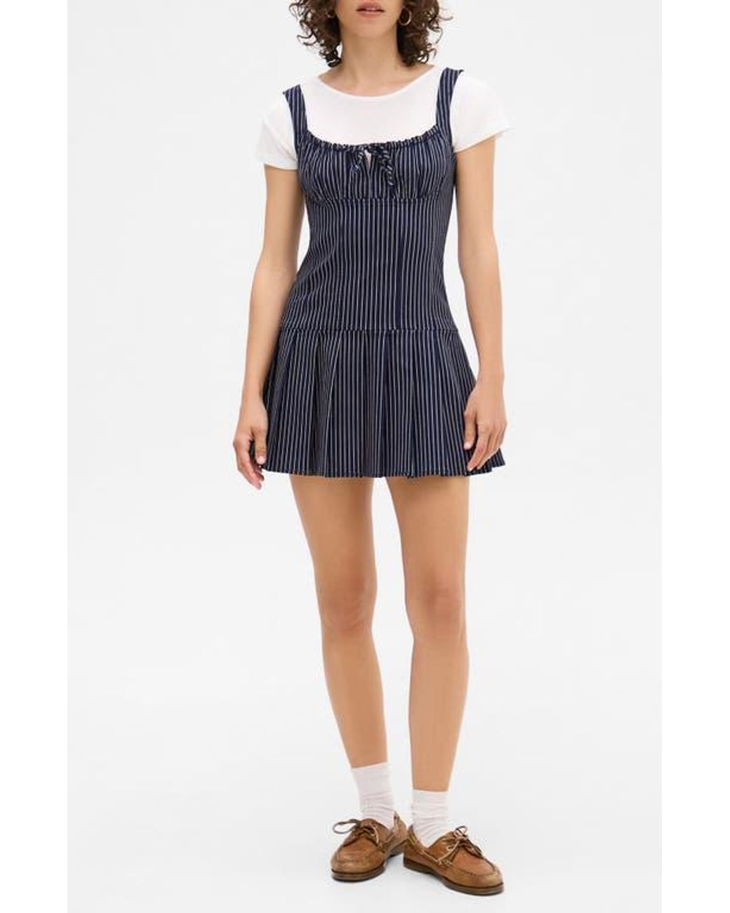 BDG Pinstripe Pinafore Minidress in Blue | Lyst