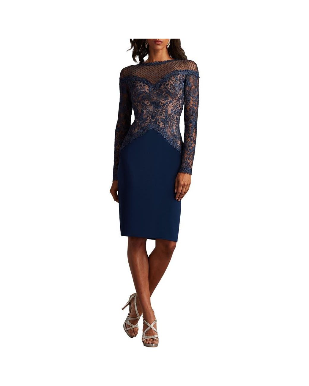 lace pintuck long sleeve cocktail dress tadashi shoji Embroidered in Blue Boho Sweetheart Ivory Lace _label:Designer's Bishop sleeve COLOR:Pale Pink