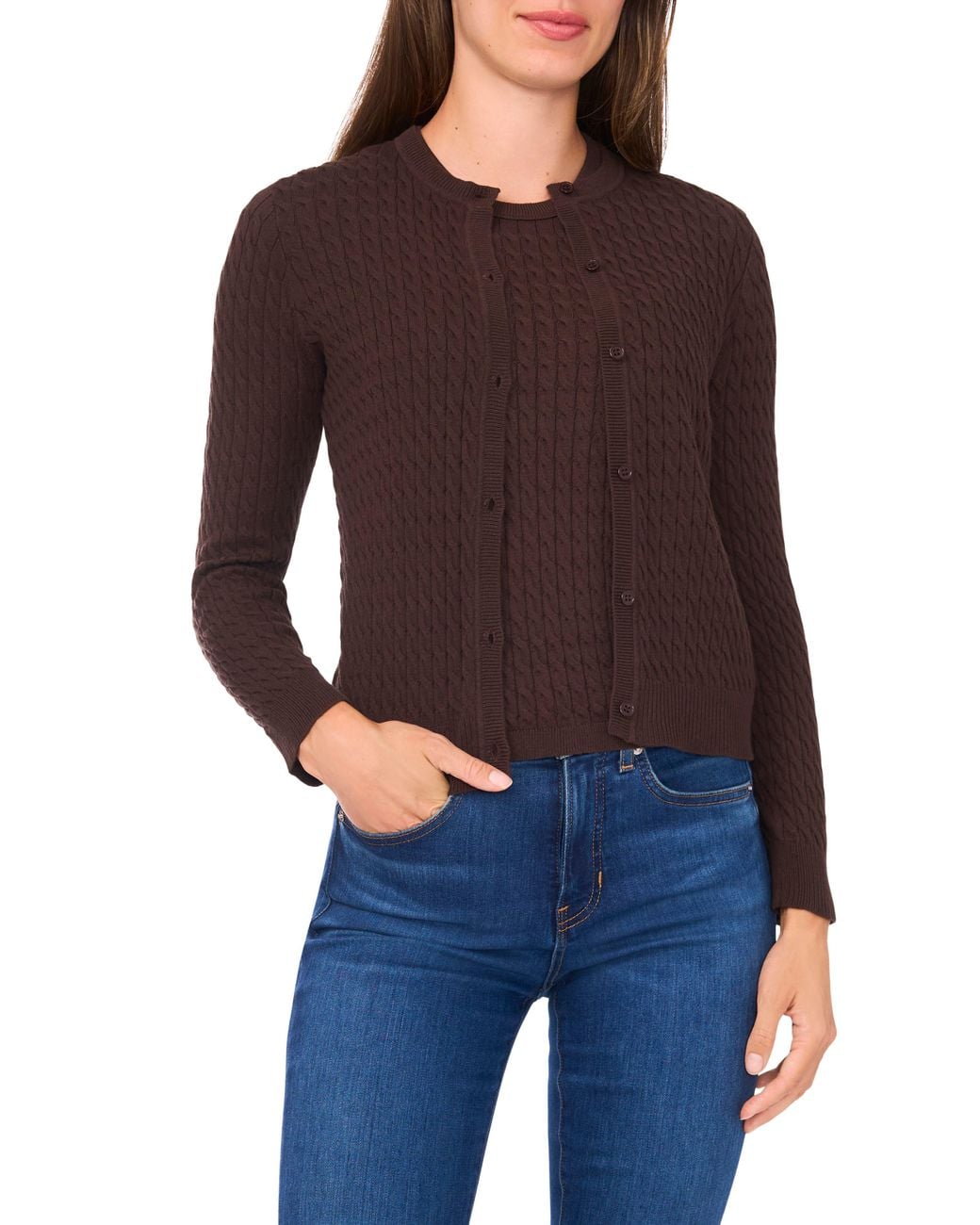 Halogen® Black Cable Stitch Cotton Cardigan