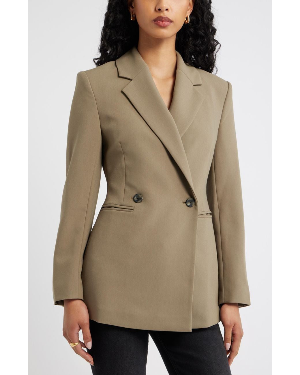 Open Edit Natural Icon Twill Double Breasted Blazer
