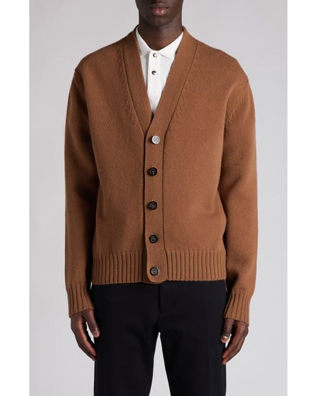 Moncler Black Logo Patch Virgin Wool Cardigan for men
