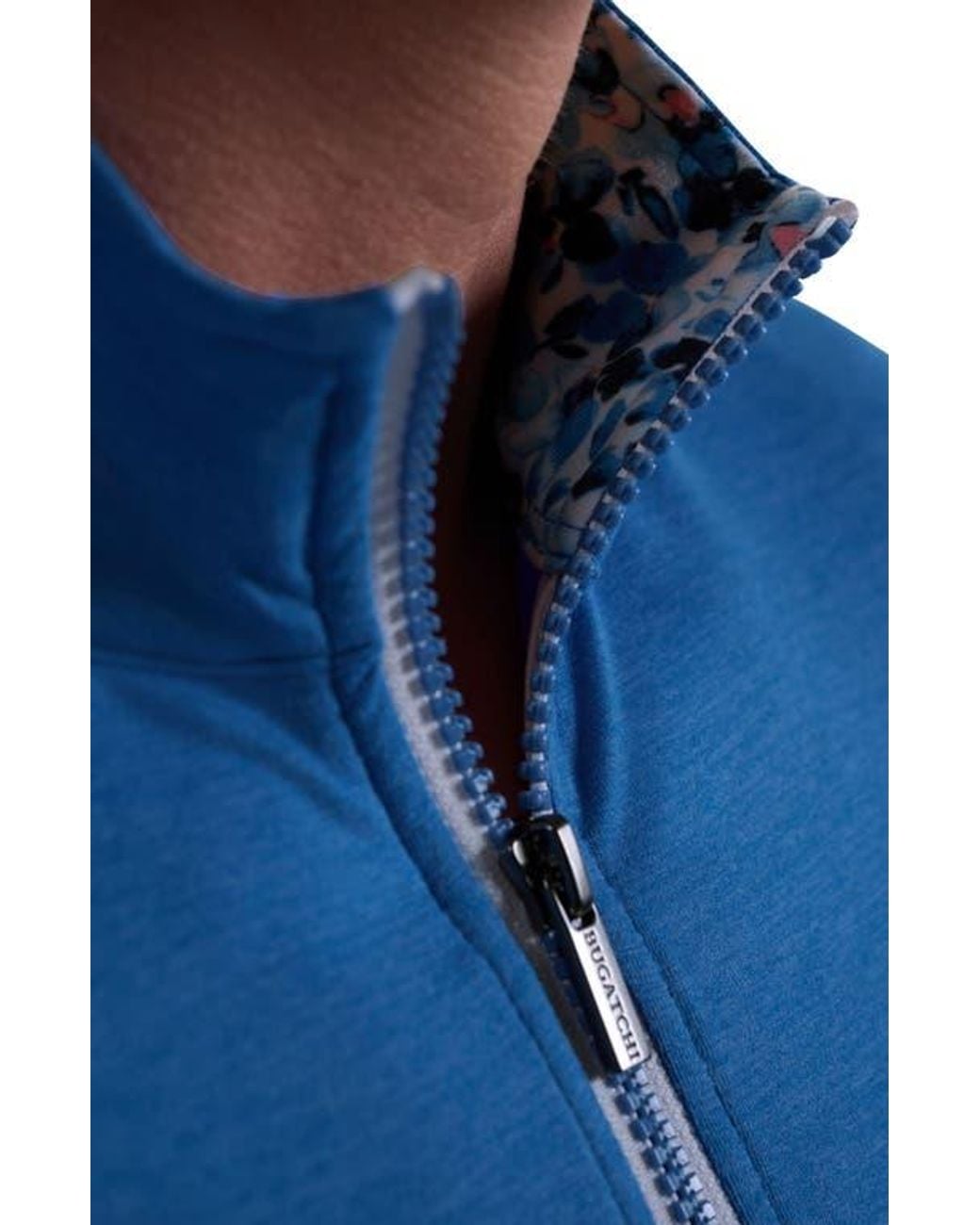Bugatchi Blue Quarter Zip Pullover for men