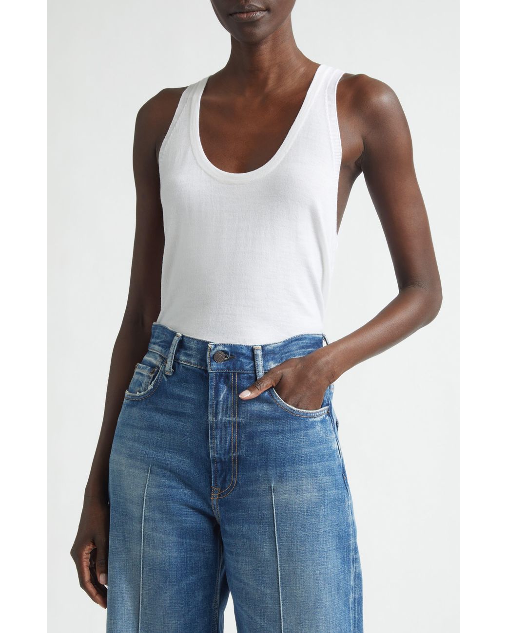 Johnstons White Greer Wool Sweater Tank