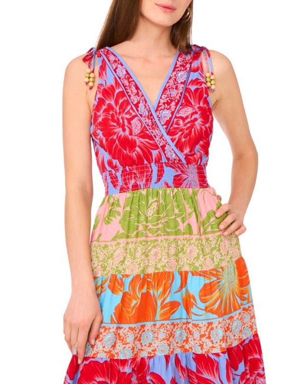 chinese dress ladies Vince Camuto Oscar Neck Tiered Maxi Dress Lobster Red MD at Amazon Women's  Clothing store