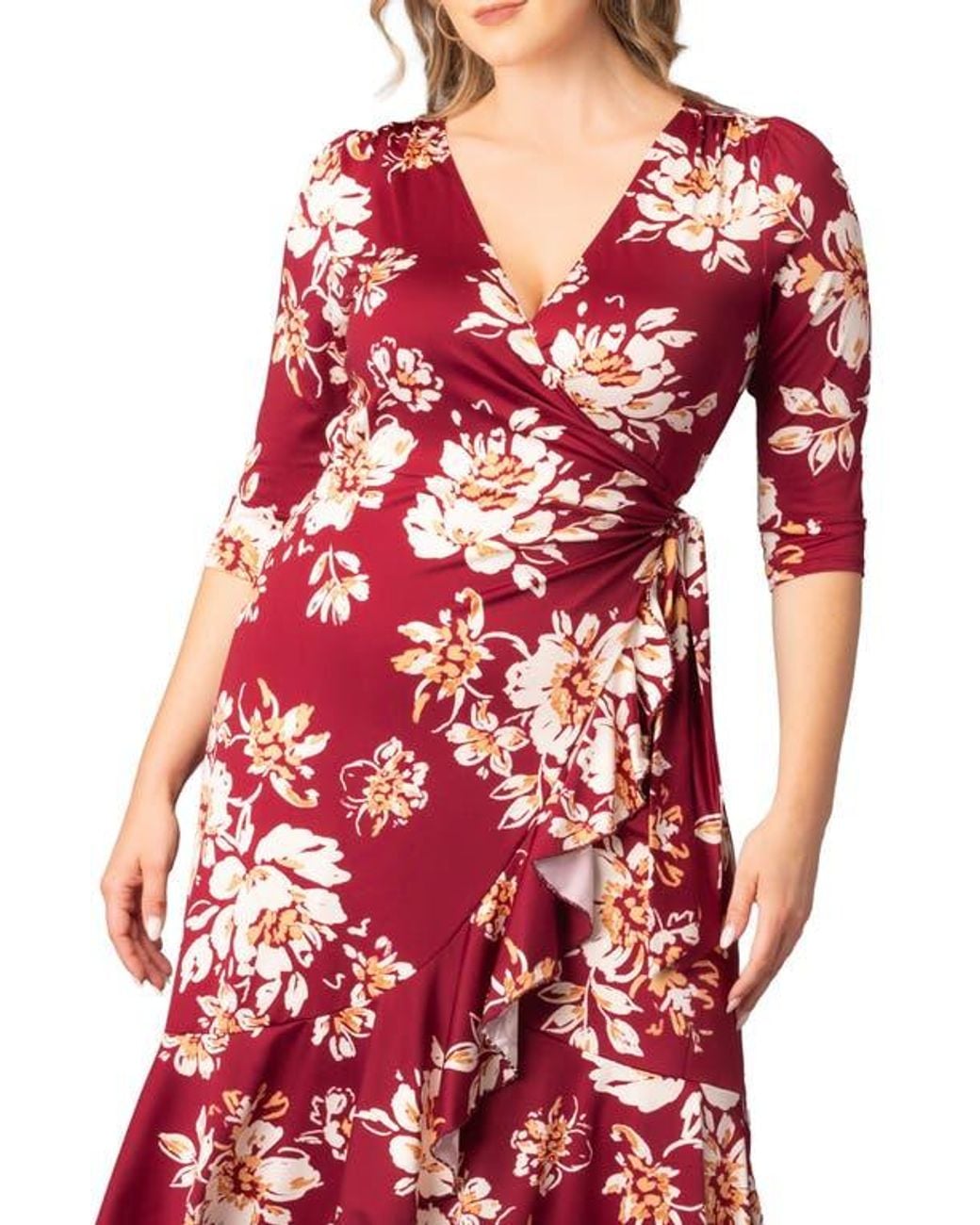 Kiyonna Red Flirty Flounce Wrap Dress