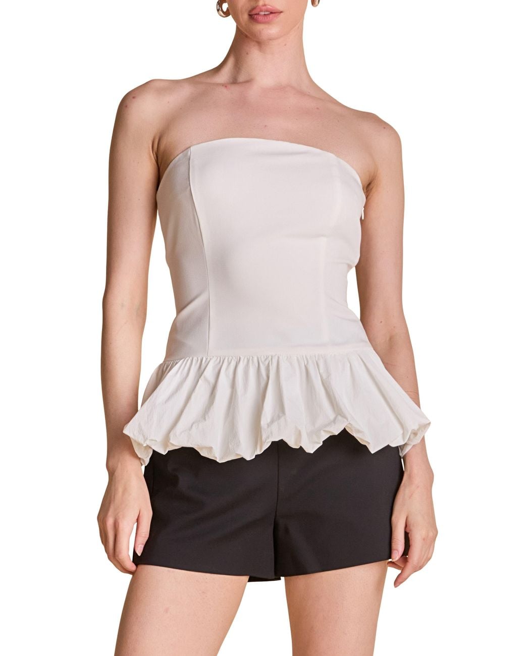 Endless Rose White Strapless Bubble Hem Peplum Top