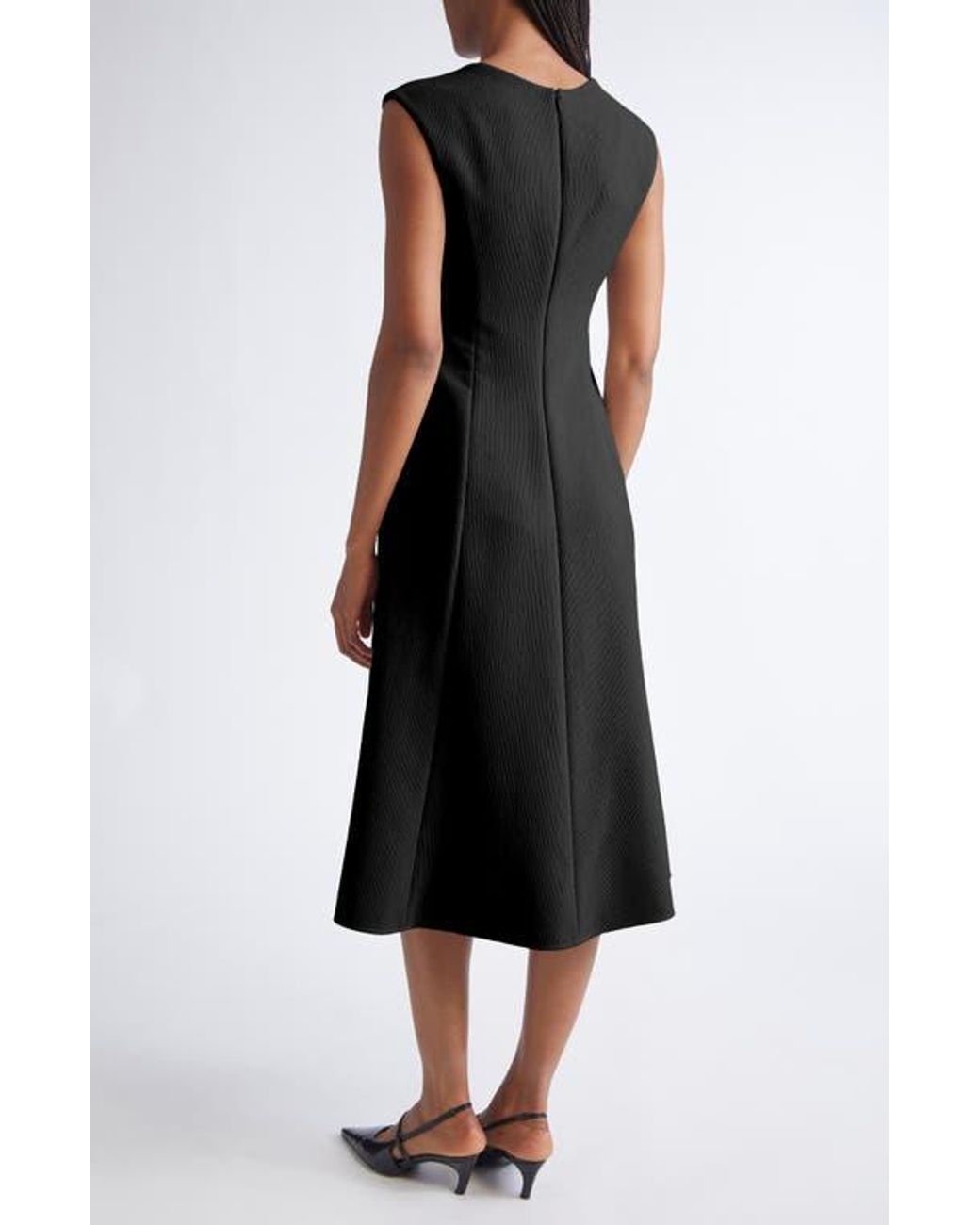 Emporio Armani Crepe V-Neck Midi Dress in Black | Lyst