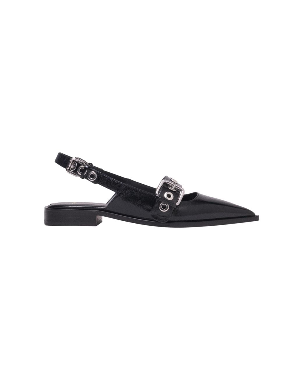 Maje Black Flat Leather Strap Slingbacks
