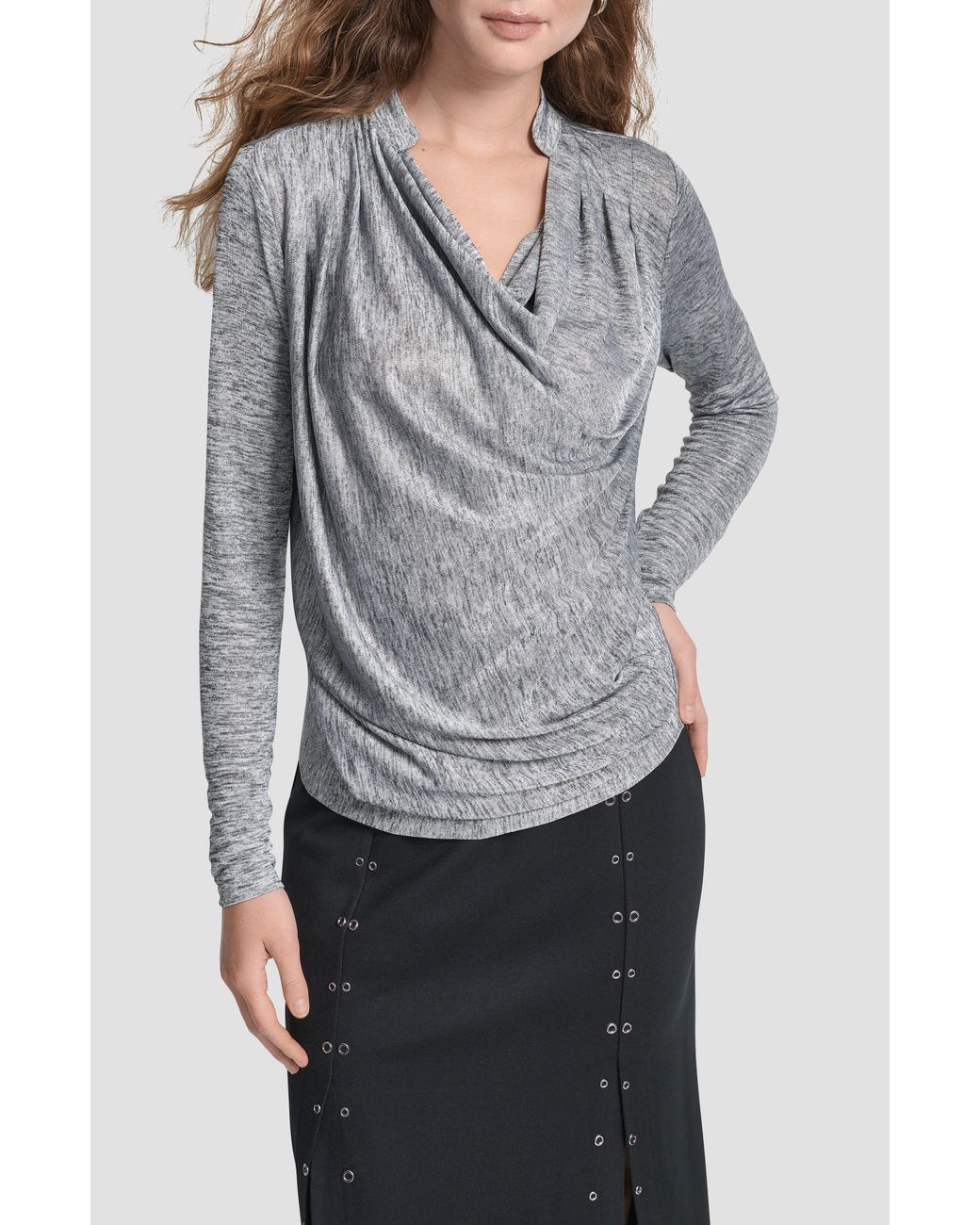 DKNY Gray Heather Foil Drape Top
