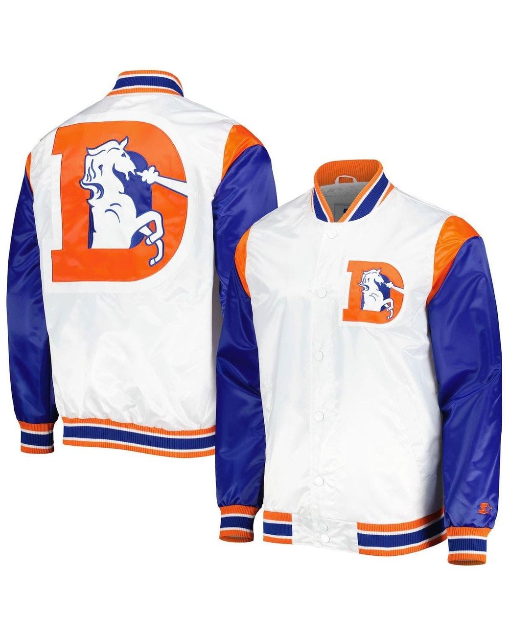 Starter Denver Broncos Throwback Warm Up Pitch Satin Fullsnap Varsity