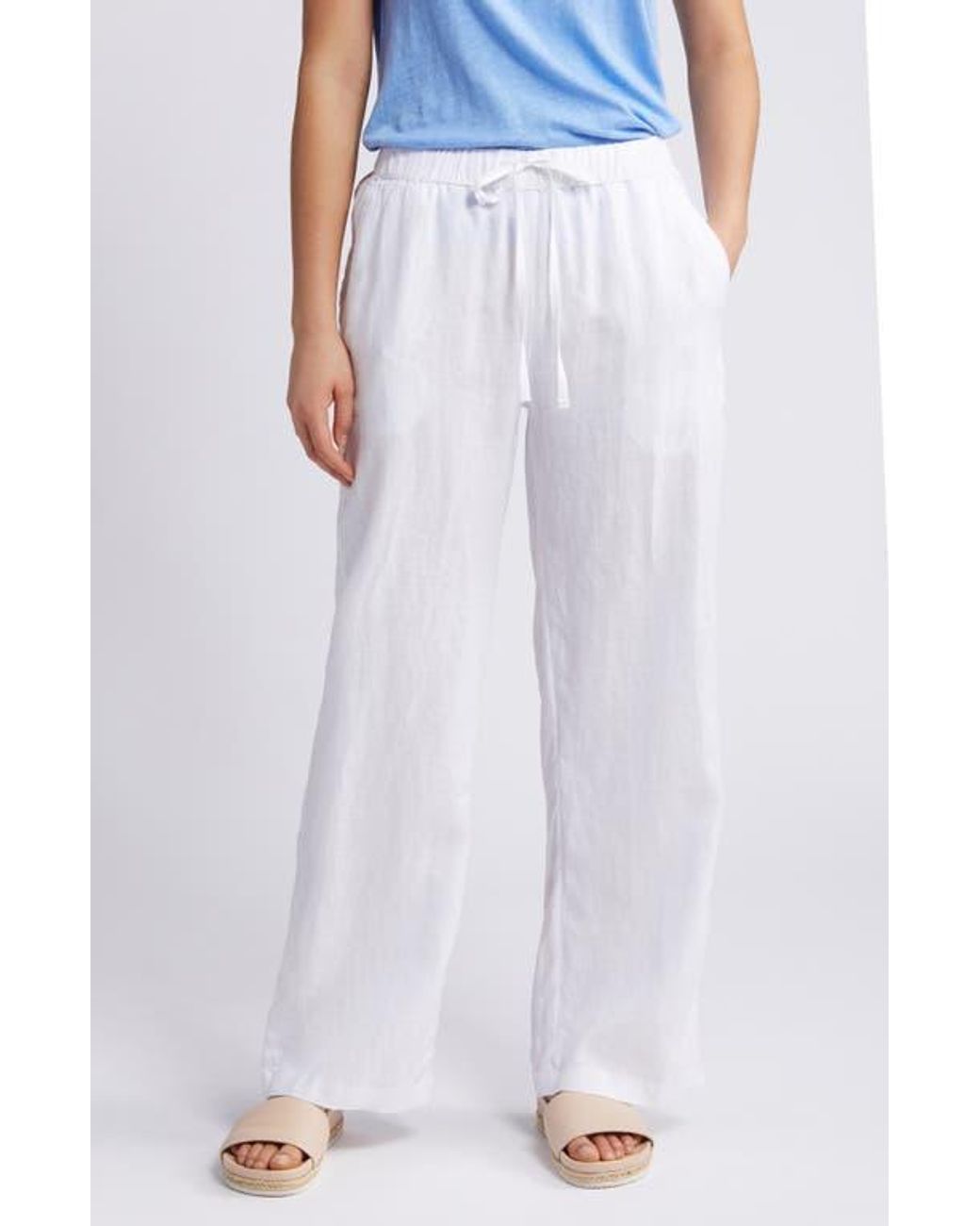 Caslon Drawstring Straight Leg Linen Pants in Blue Lyst