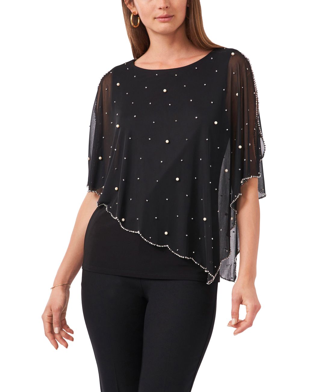 Chaus Black Beaded Overlay Jersey Top