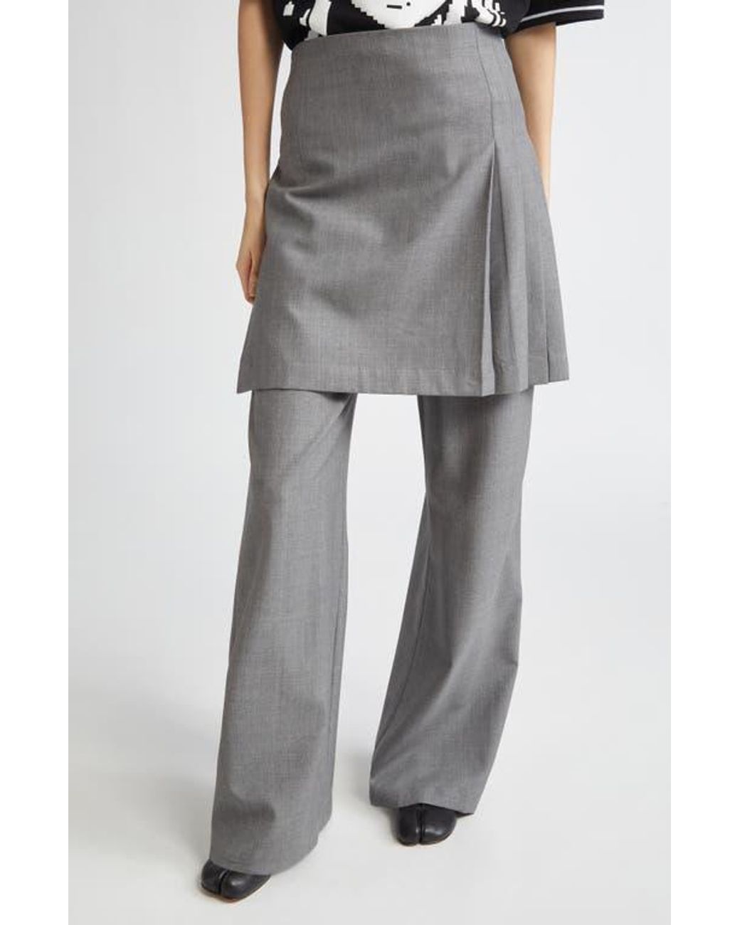Ashley Williams Kilt Wide Leg Virgin Wool Skirt Pants in Gray | Lyst