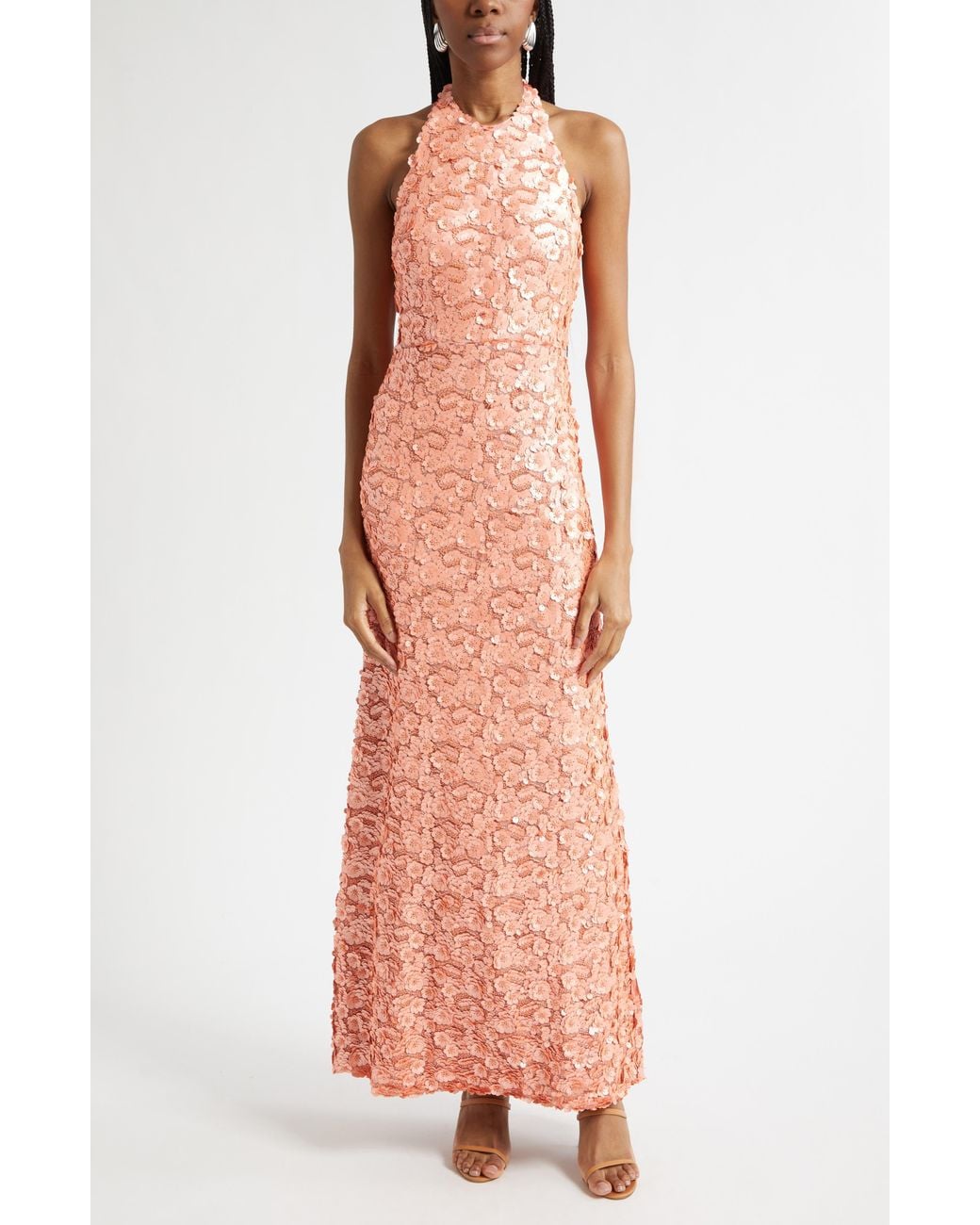 Ramy Brook Pink Giada Sequin Halter Gown