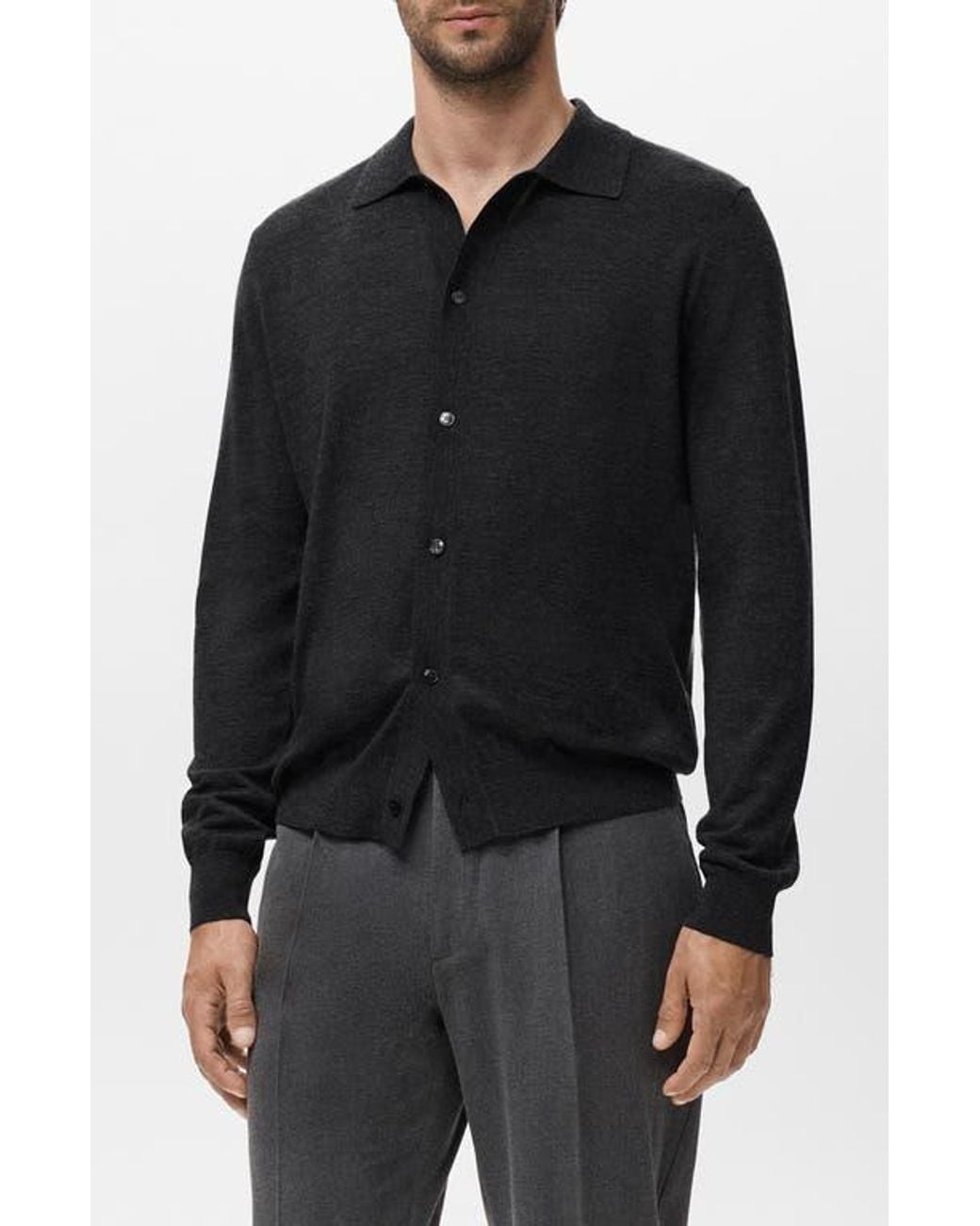 Mango Black Wool Cardigan for men