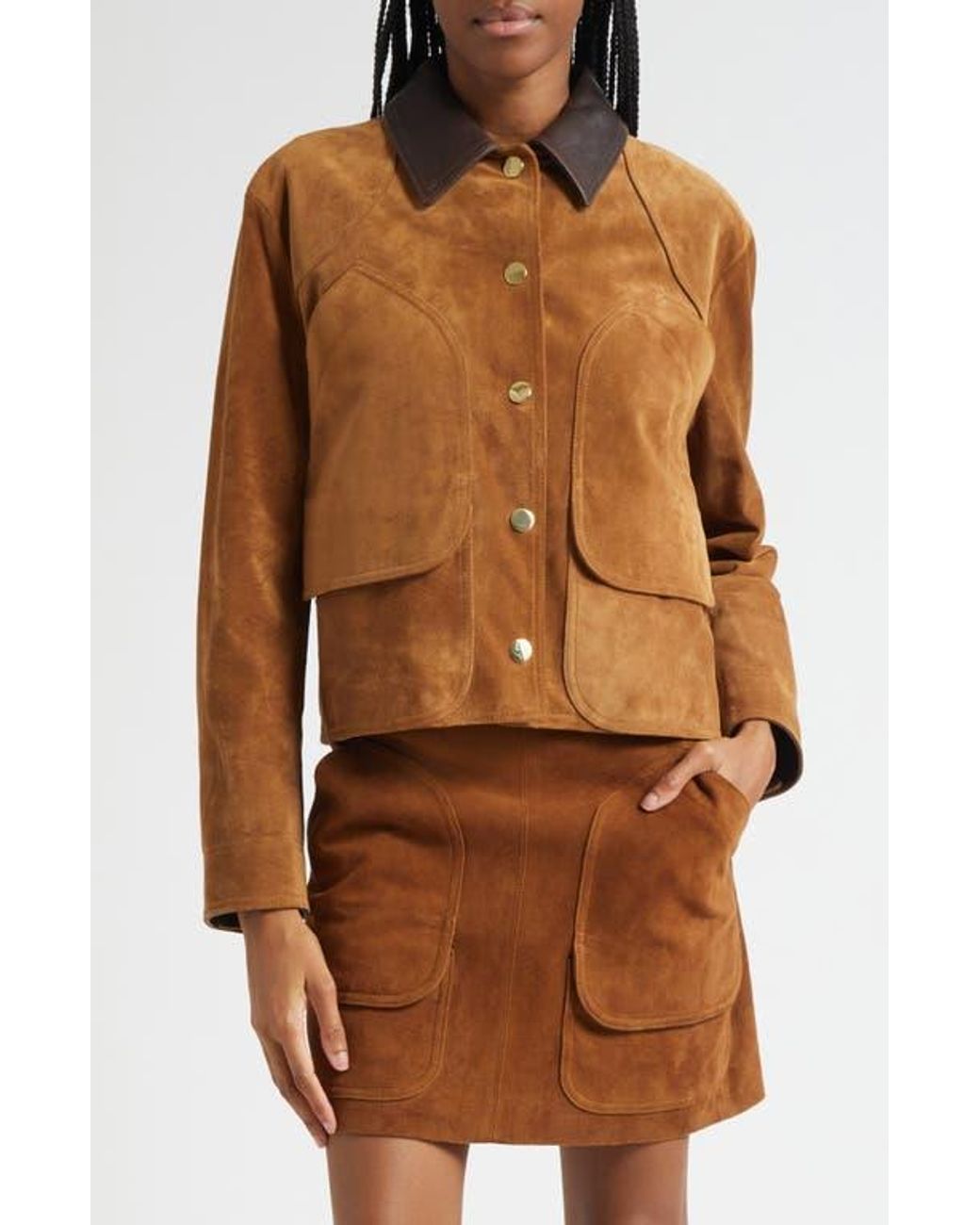 Veronica Beard Brown Walters Crop Suede Barn Jacket