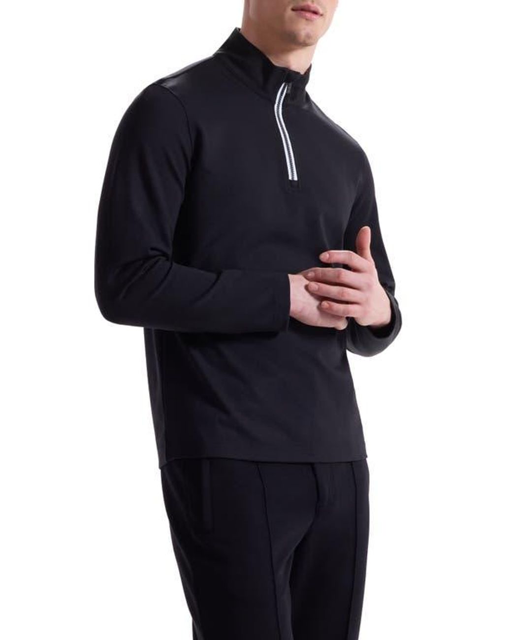 Bugatchi Blue Solid Quarter Zip Pullover for men