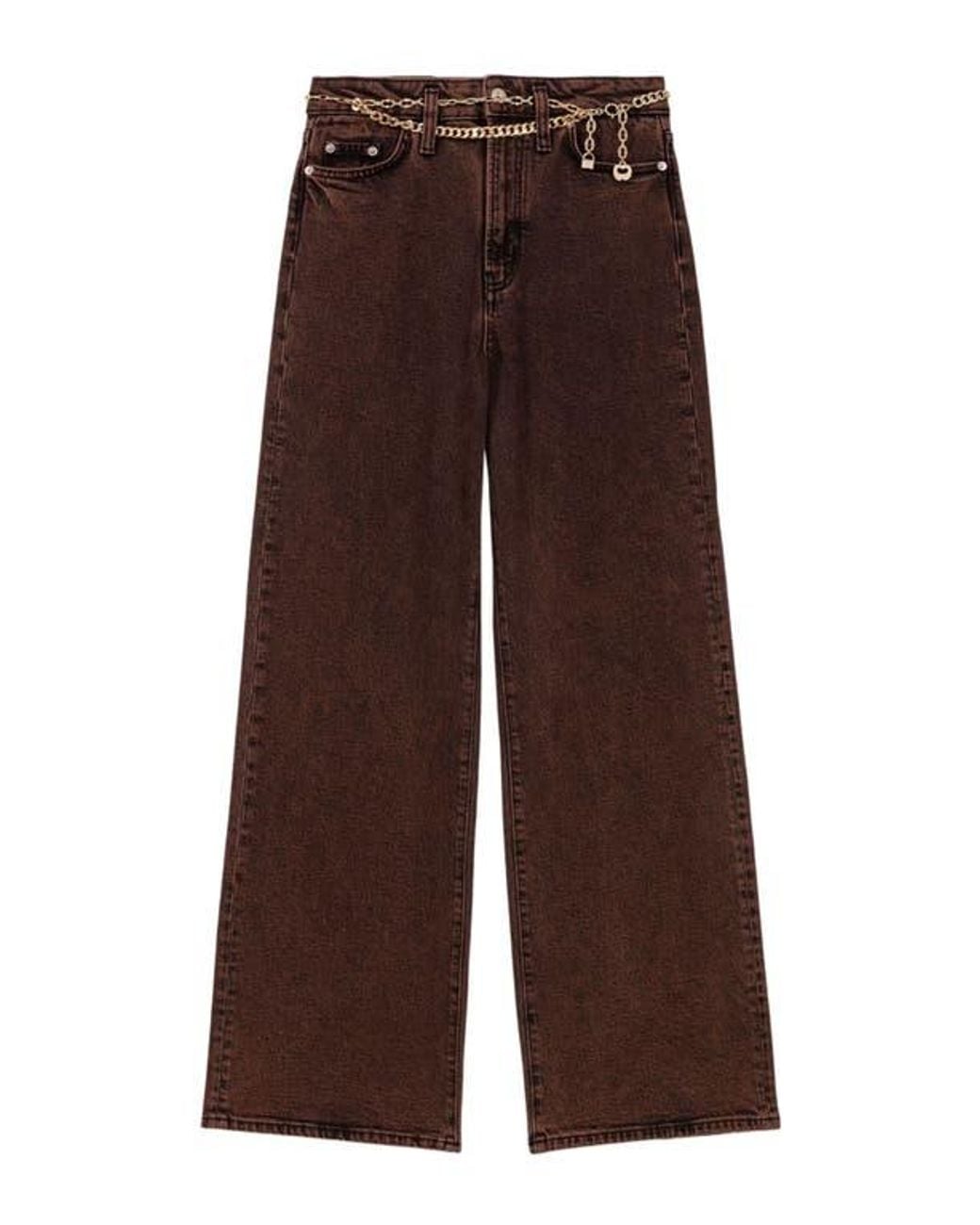 Maje Brown Bootcut Jeans With Chain