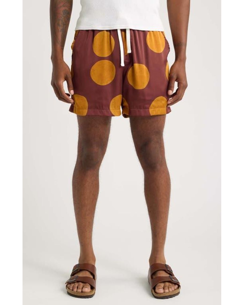 RIZORT Orange Curly Print Drawstring Shorts for men