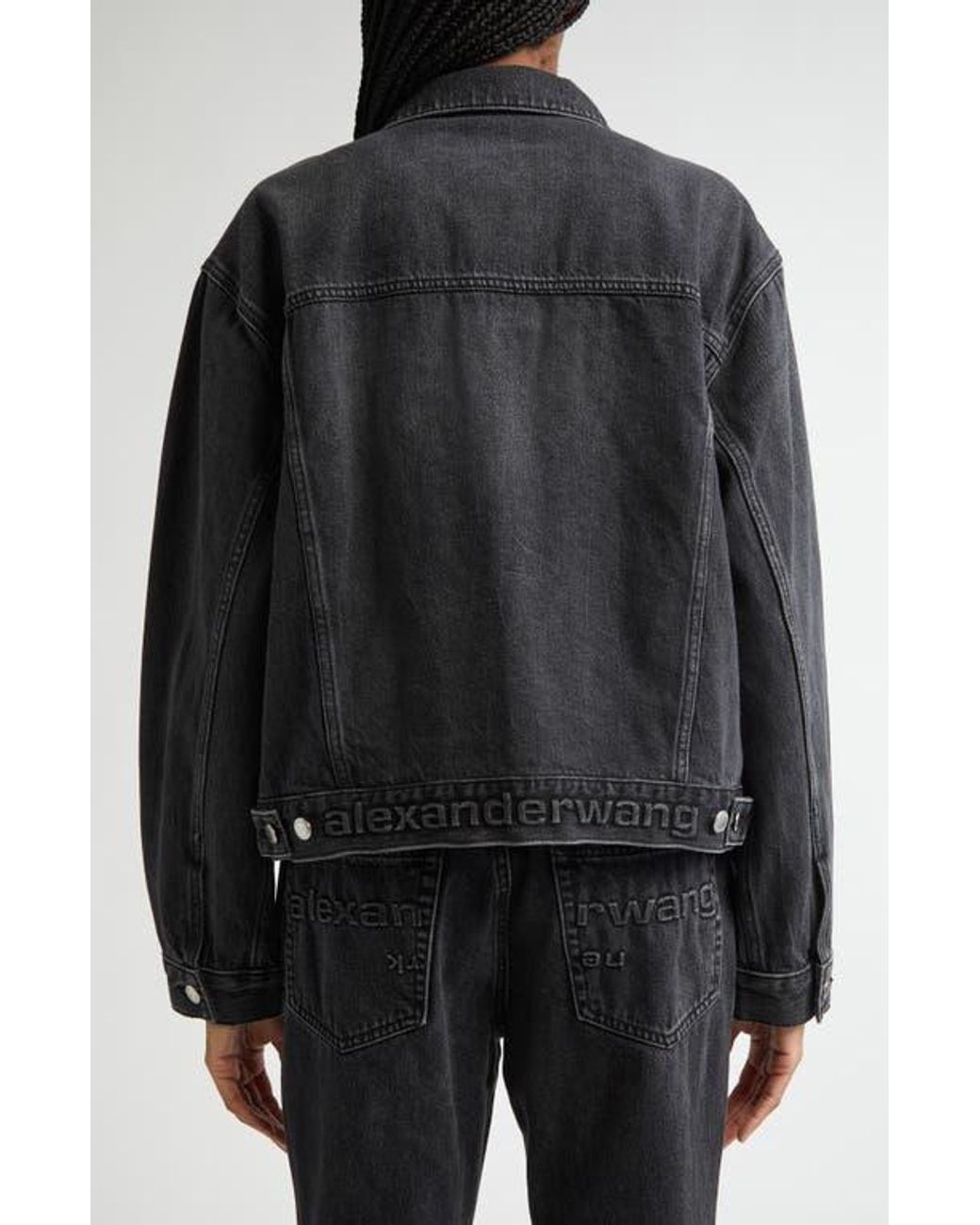 Alexander Wang Oversize Logo Embossed Denim Trucker Jacket