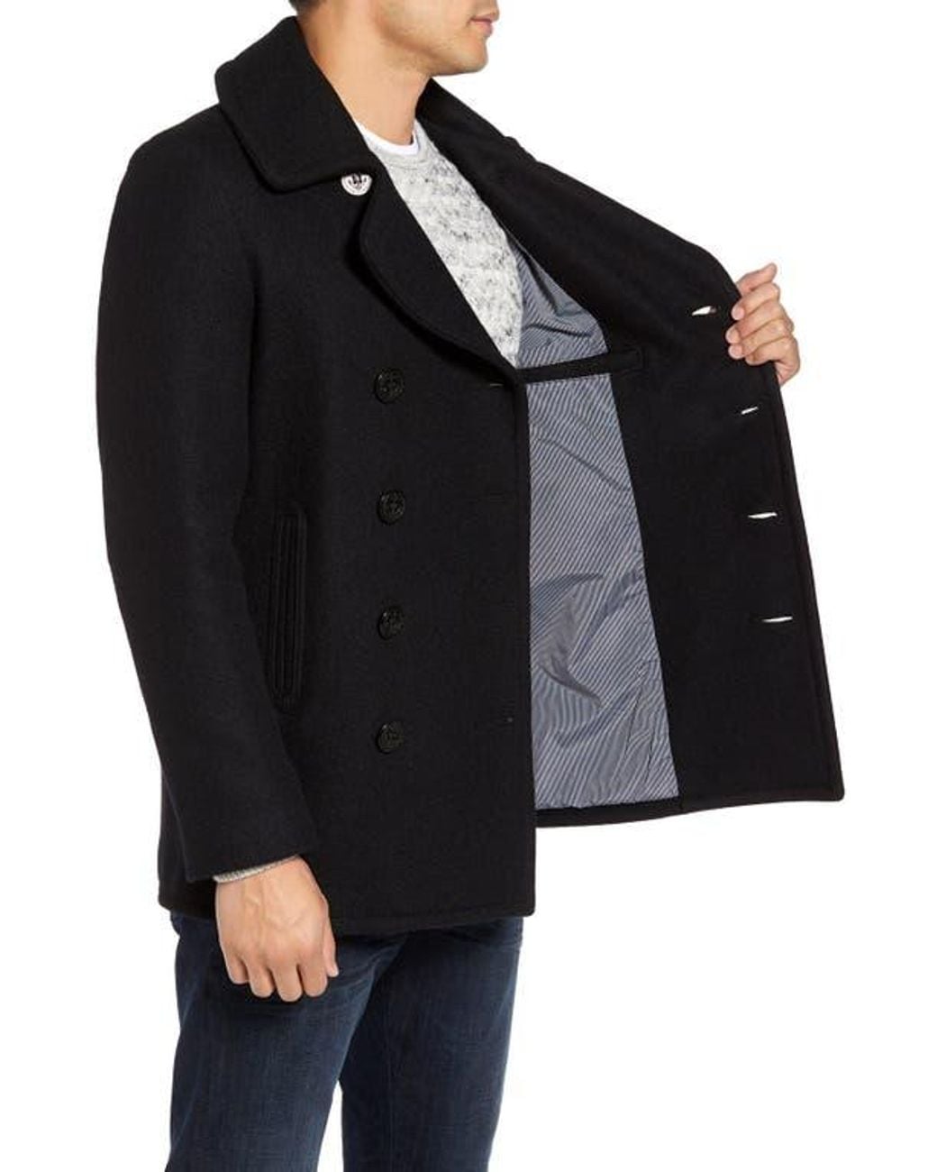 Schott Nyc Black Slim Fit Wool Blend Peacoat for men