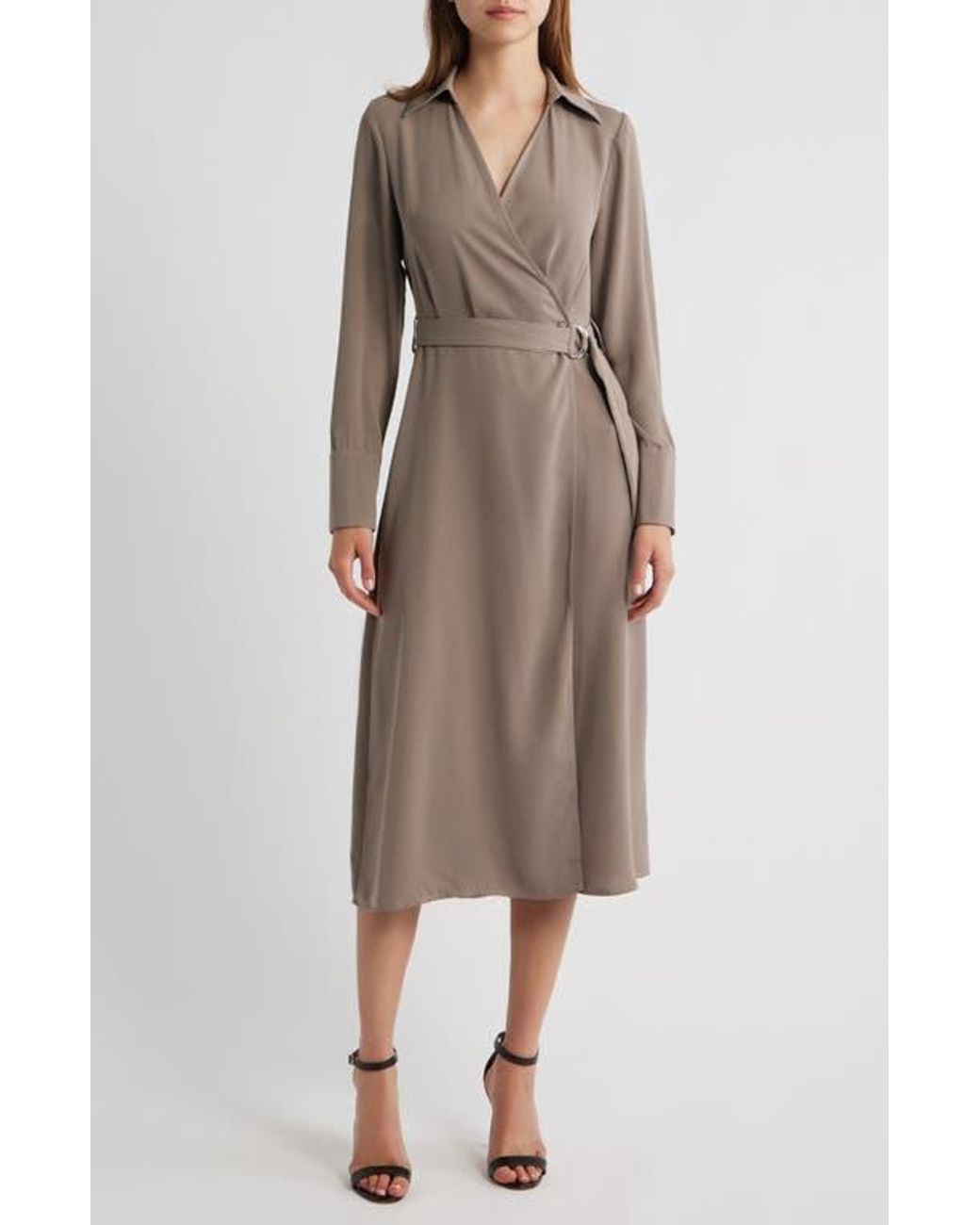 Friends Like These Long Sleeve Wrap Midi Dress in Natural | Lyst Friends Like These Long Sleeve Wrap Midi Dress in Natural | Lyst