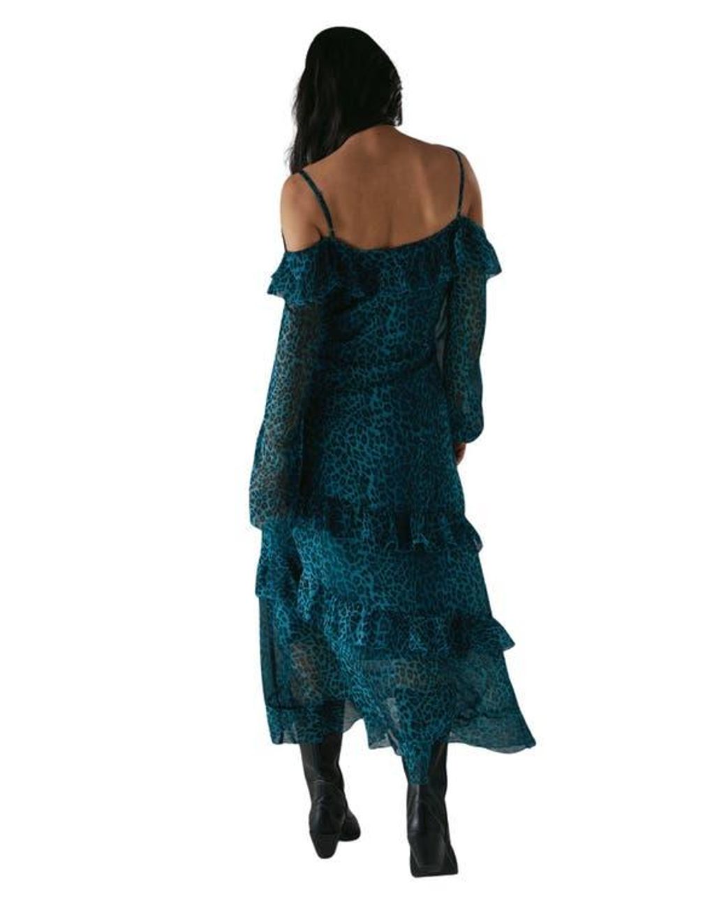 warehouse green lace dress Ruffle Cold Shoulder Midi in MAY2026