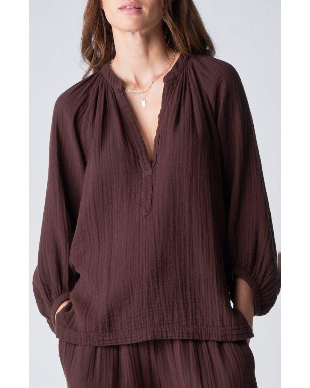ocean + main Red Gauze Top