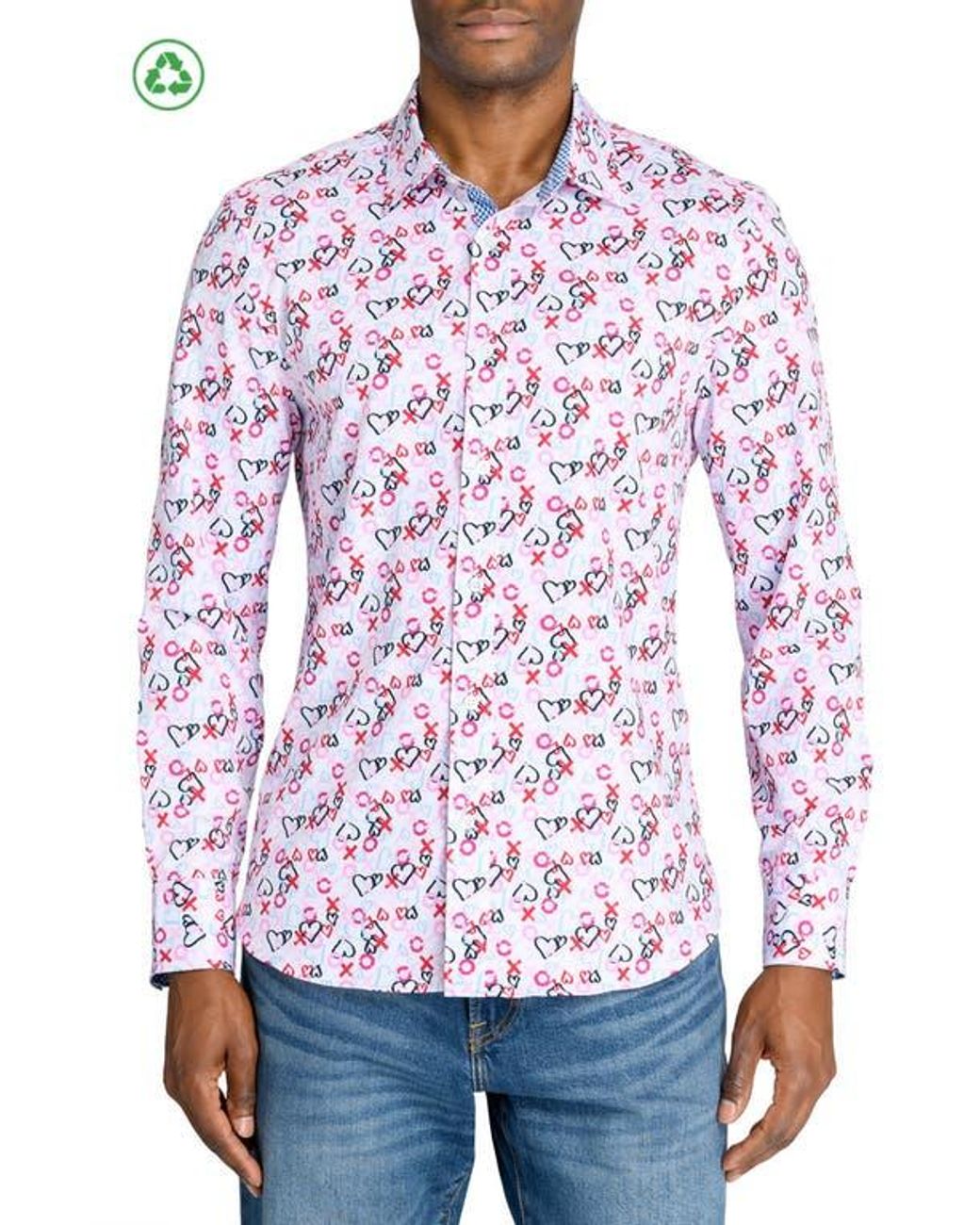 Con.struct Red Slim Fit Heart Motif Recycled 4-Way Stretch Performance Long Sleeve Shirt for men