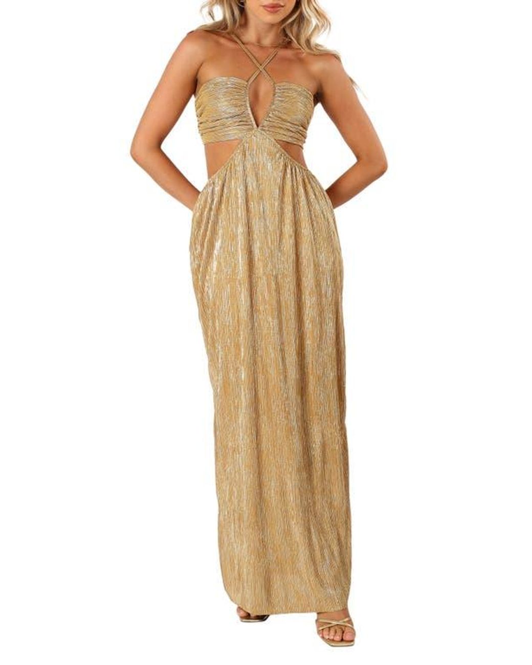 Petal & Pup Beyz Pliss Maxi Dress in Natural | Lyst