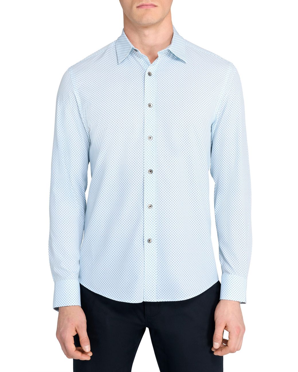 W.r.k. Blue Trim Fit Abstract Cube Print Performance Button-Up Shirt for men