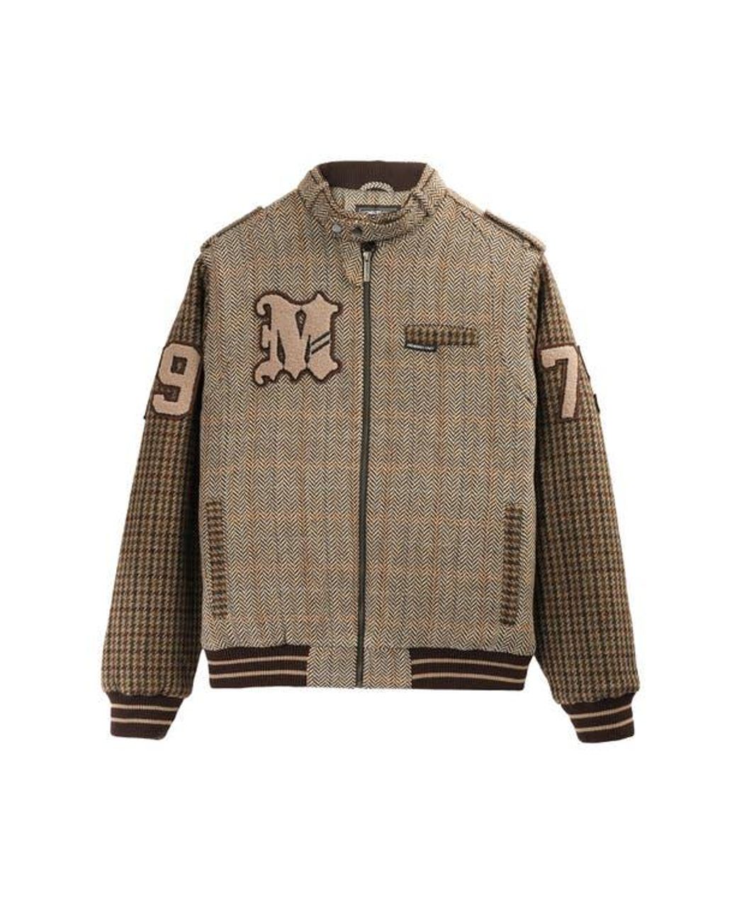 Members Only Brown Tweed Wool Blend Varsity Jacket for men