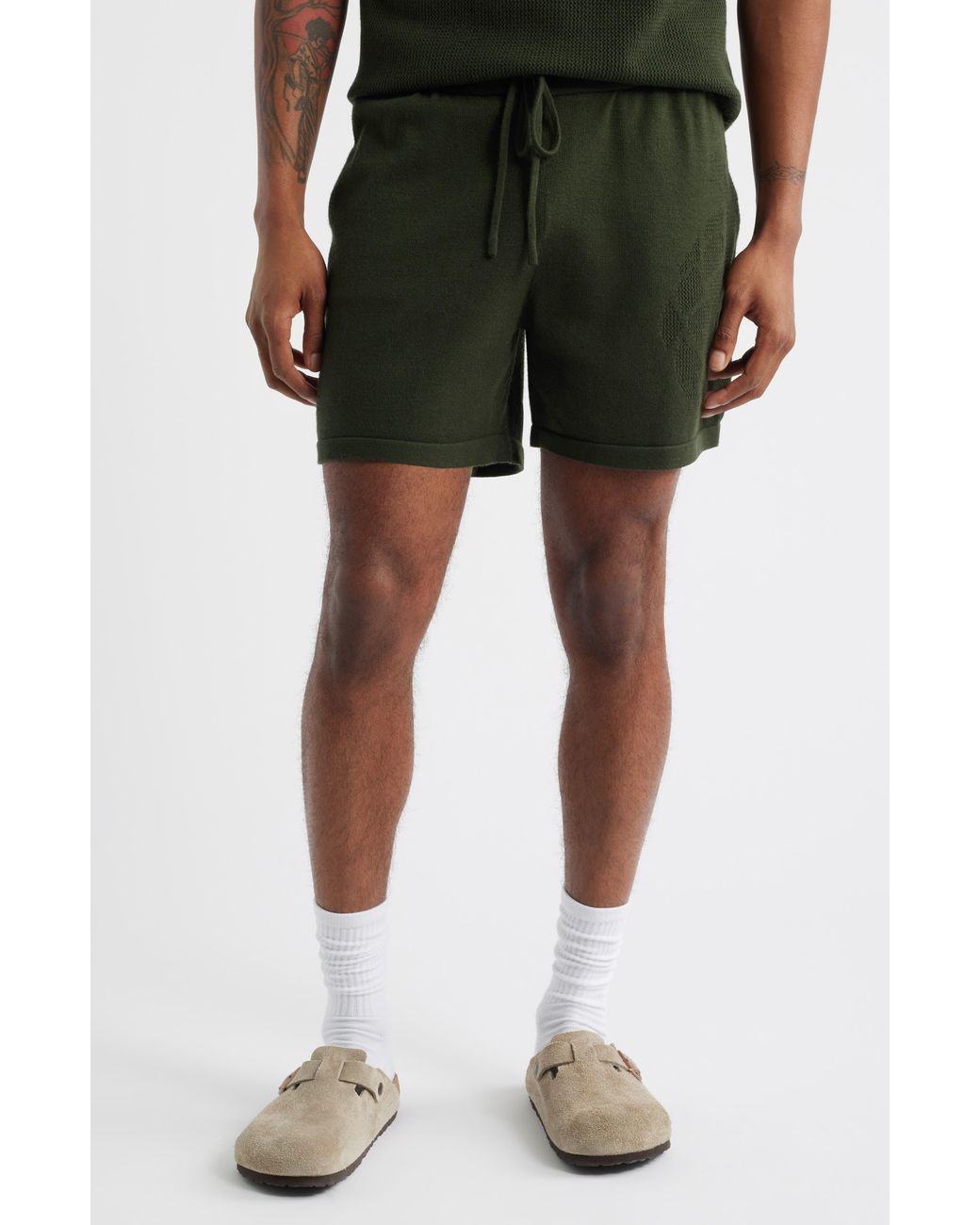 MAVRANS Green Pineapple Knit Shorts for men