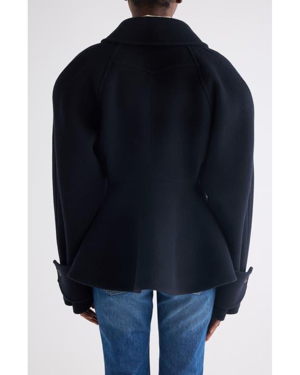 Chloé Double Breasted Wool Blend Peplum Jacket in Blue | Lyst