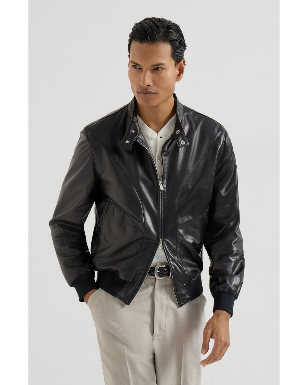 Brunello Cucinelli Black Nappa Leather Jacket for men