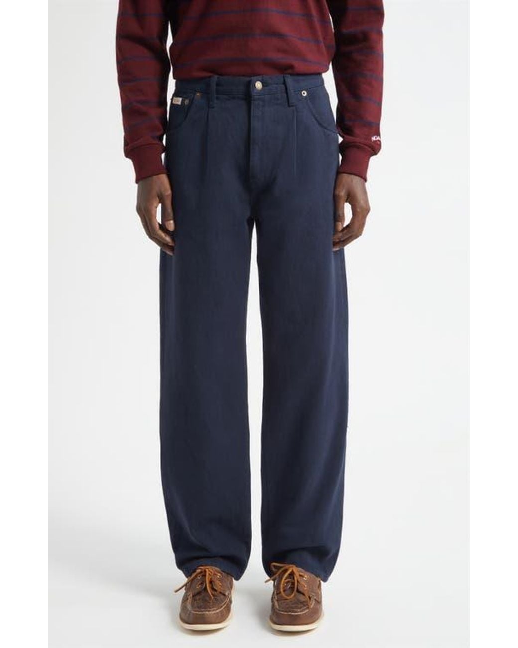 NOAH NYC ネイビー コットンチノパン 30サイズ Noah Brushed Back Pleated Organic Cotton Jeans in Blue for Men | Lyst